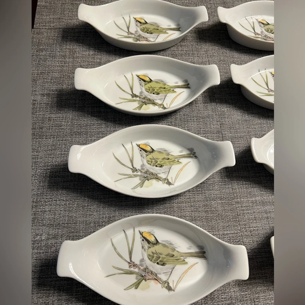 Enesco Song Bird set of 8 Au Gratin Serving Dishes, Vintage Excellent condition